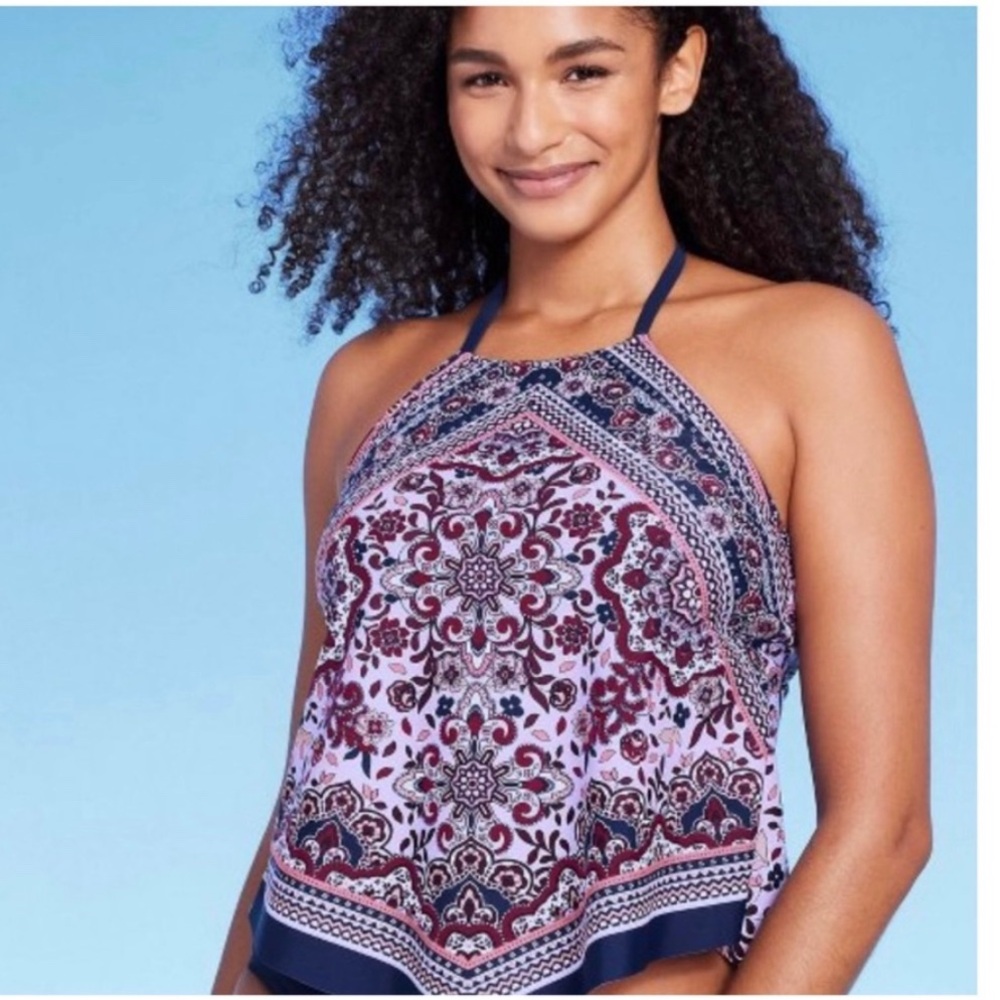 Kona Sol Purple and White Halter Bikini Top